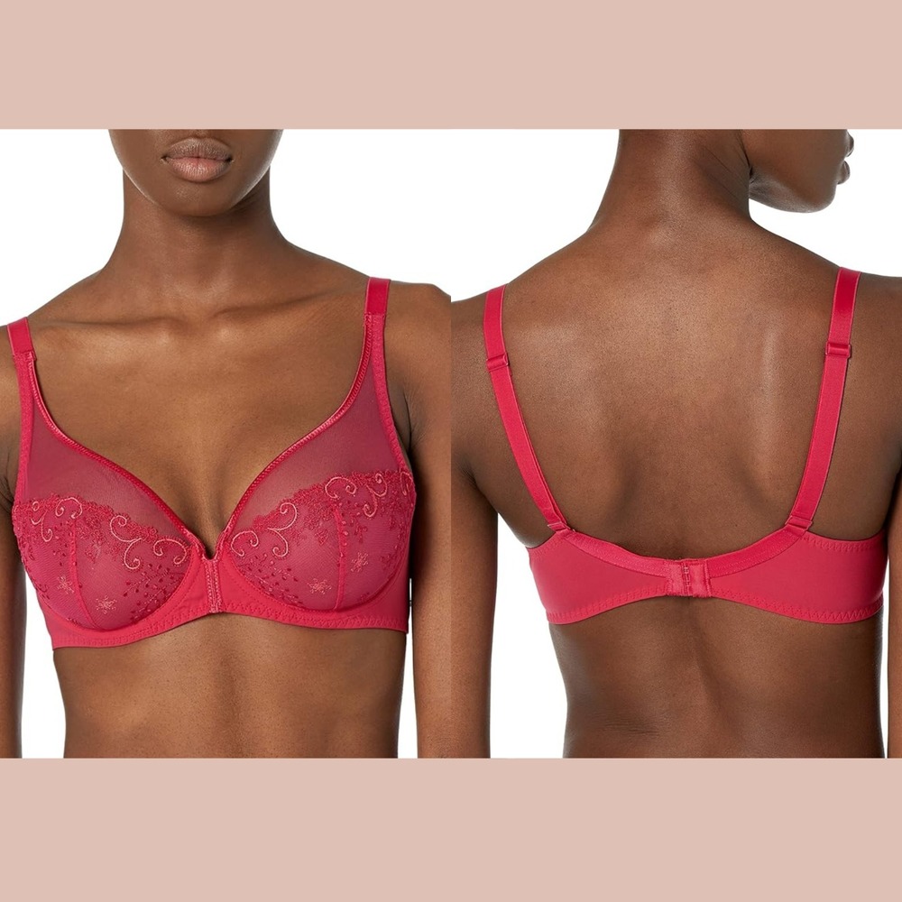 NWT $120 Simone Perele‎ [ 32D ] Delice Full Cup Plunge Bra Cranberry #U1897